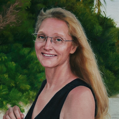 Hand Painted Oil Portrait of A Lady of Long Blond Hair with Glasses,by myDaVinci - myDaVinci